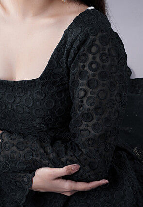 Embroidered Organza Lehenga in Black