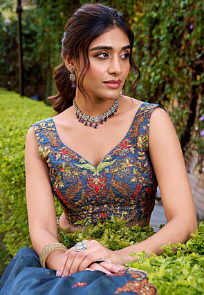 Embroidered Organza Lehenga in Blue