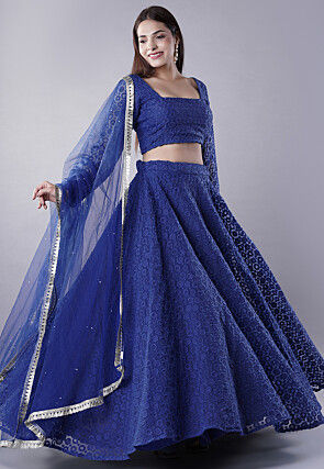 Embroidered Organza Lehenga in Blue