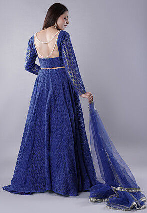 Embroidered Organza Lehenga in Blue