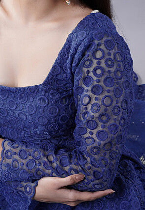 Embroidered Organza Lehenga in Blue