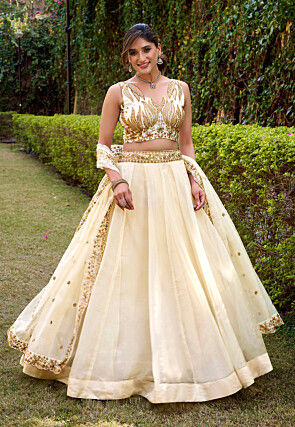 Embroidered Organza Lehenga in Cream