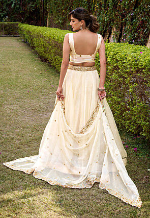 Embroidered Organza Lehenga in Cream