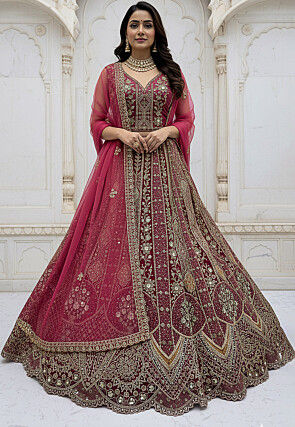 Embroidered Organza Lehenga in Dark Fuchsia