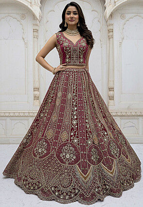 Embroidered Organza Lehenga in Dark Fuchsia