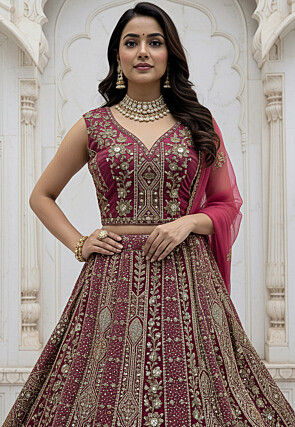 Embroidered Organza Lehenga in Dark Fuchsia