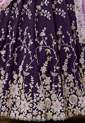 Embroidered Organza Lehenga in Dark Purple