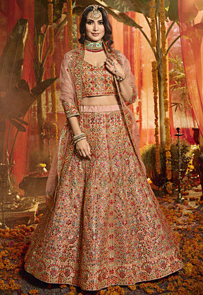 Embroidered Organza Lehenga in Dusty Peach
