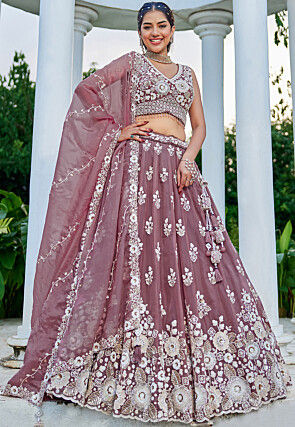 Embroidered Organza Lehenga in Dusty Purple