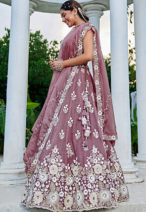 Embroidered Organza Lehenga in Dusty Purple
