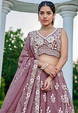 Embroidered Organza Lehenga in Dusty Purple