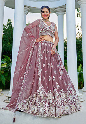 Embroidered Organza Lehenga in Dusty Purple