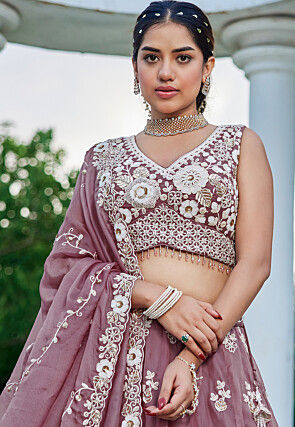 Embroidered Organza Lehenga in Dusty Purple