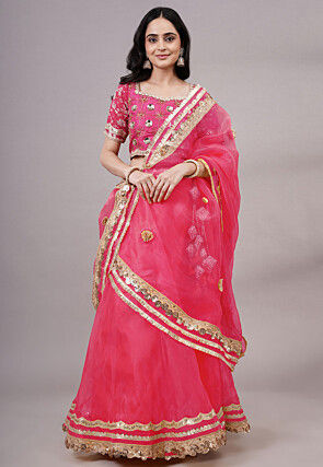 Embroidered Organza Lehenga in Fuchsia