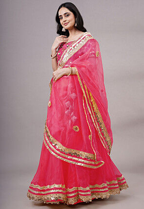Embroidered Organza Lehenga in Fuchsia