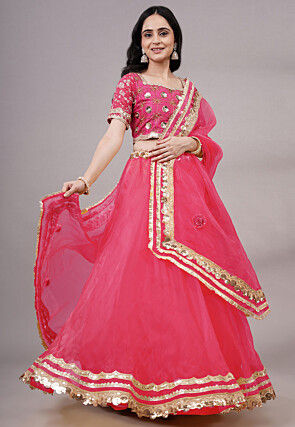 Embroidered Organza Lehenga in Fuchsia