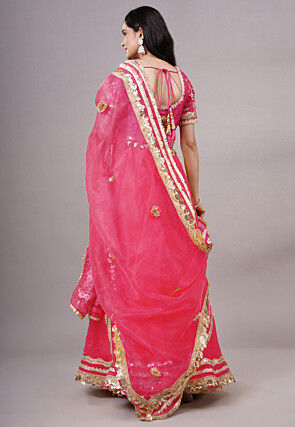 Embroidered Organza Lehenga in Fuchsia