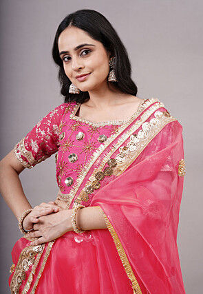 Embroidered Organza Lehenga in Fuchsia