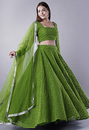 Embroidered Organza Lehenga in Green