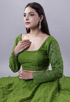 Embroidered Organza Lehenga in Green