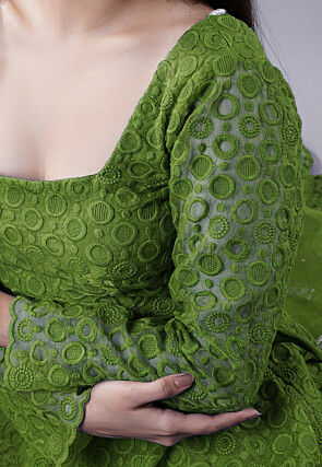 Embroidered Organza Lehenga in Green