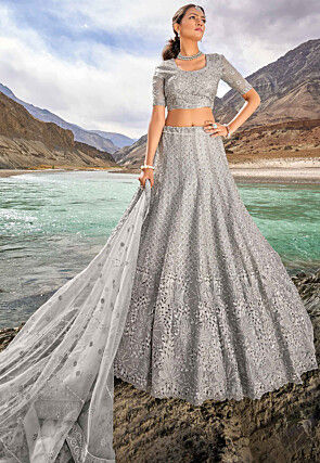 Net Fabric Sangeet Wear Grey Color Thread Embroidered Lehenga | Lehenga  choli, Lehenga choli wedding, Lehenga designs