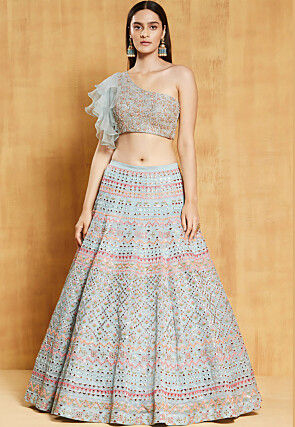 Embroidered Organza Lehenga in Light Blue