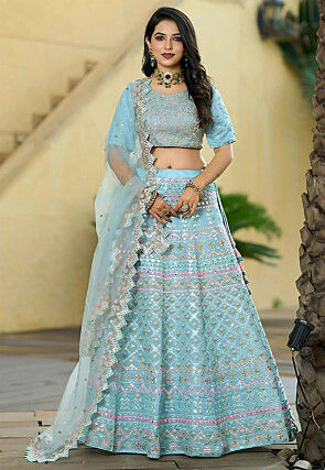 Embroidered Organza Lehenga in Light Blue