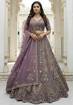 Embroidered Organza Lehenga in Light Purple