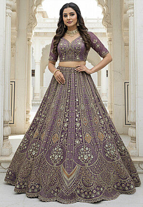 Embroidered Organza Lehenga in Light Purple