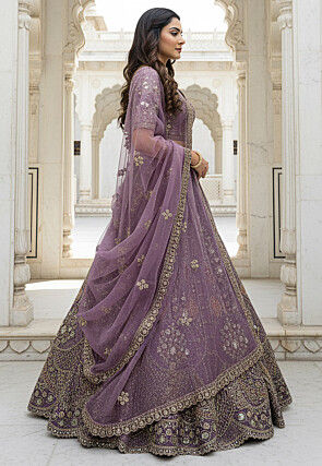 Embroidered Organza Lehenga in Light Purple