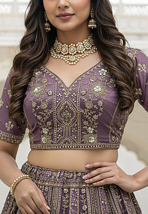 Embroidered Organza Lehenga in Light Purple