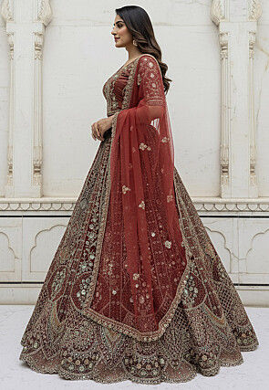 Embroidered Organza Lehenga in Maroon