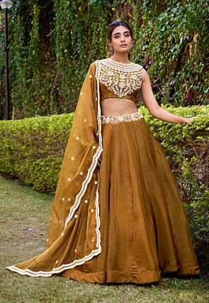 Embroidered Organza Lehenga in Mustard