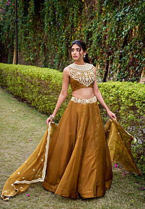 Embroidered Organza Lehenga in Mustard