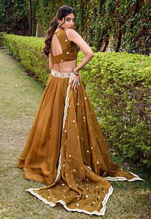 Embroidered Organza Lehenga in Mustard