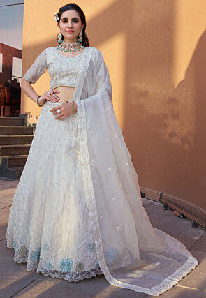 Embroidered Organza Lehenga in Off White