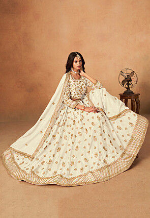 Embroidered Organza Lehenga in Off White
