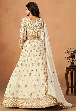 Embroidered Organza Lehenga in Off White