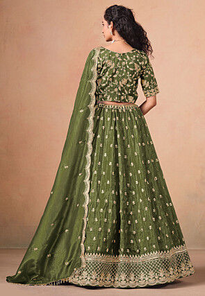 Embroidered Organza Lehenga in Olive Green