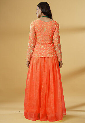 Embroidered Organza Lehenga in Orange