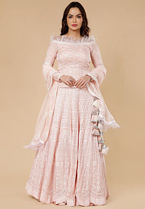 Embroidered Organza Lehenga in Peach