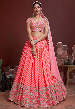Embroidered Organza Lehenga in Peach