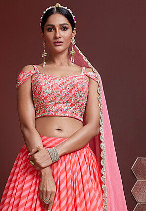 Embroidered Organza Lehenga in Peach