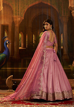 Embroidered Organza Lehenga in Pink