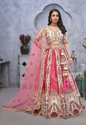 Embroidered Organza Lehenga in Pink