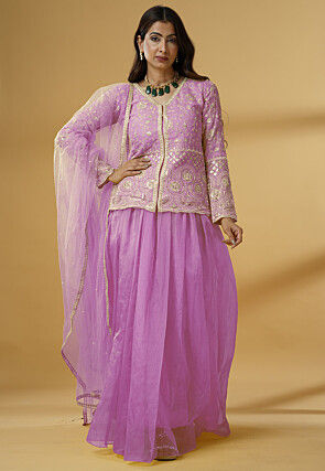 Embroidered Organza Lehenga in Pink