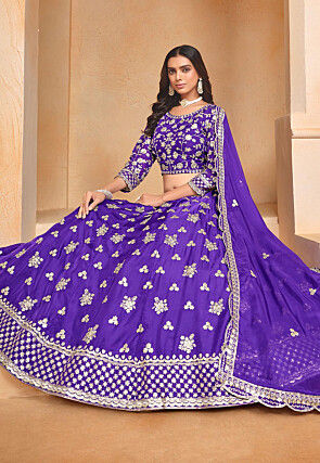 Embroidered Organza Lehenga in Purple