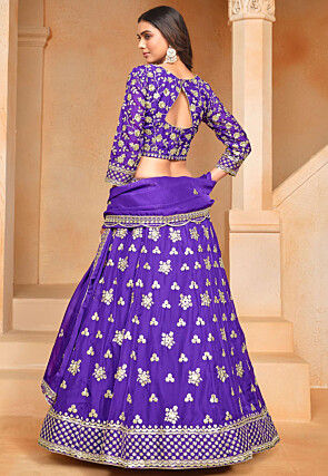 Embroidered Organza Lehenga in Purple