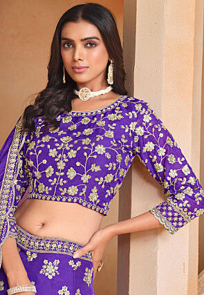 Embroidered Organza Lehenga in Purple
